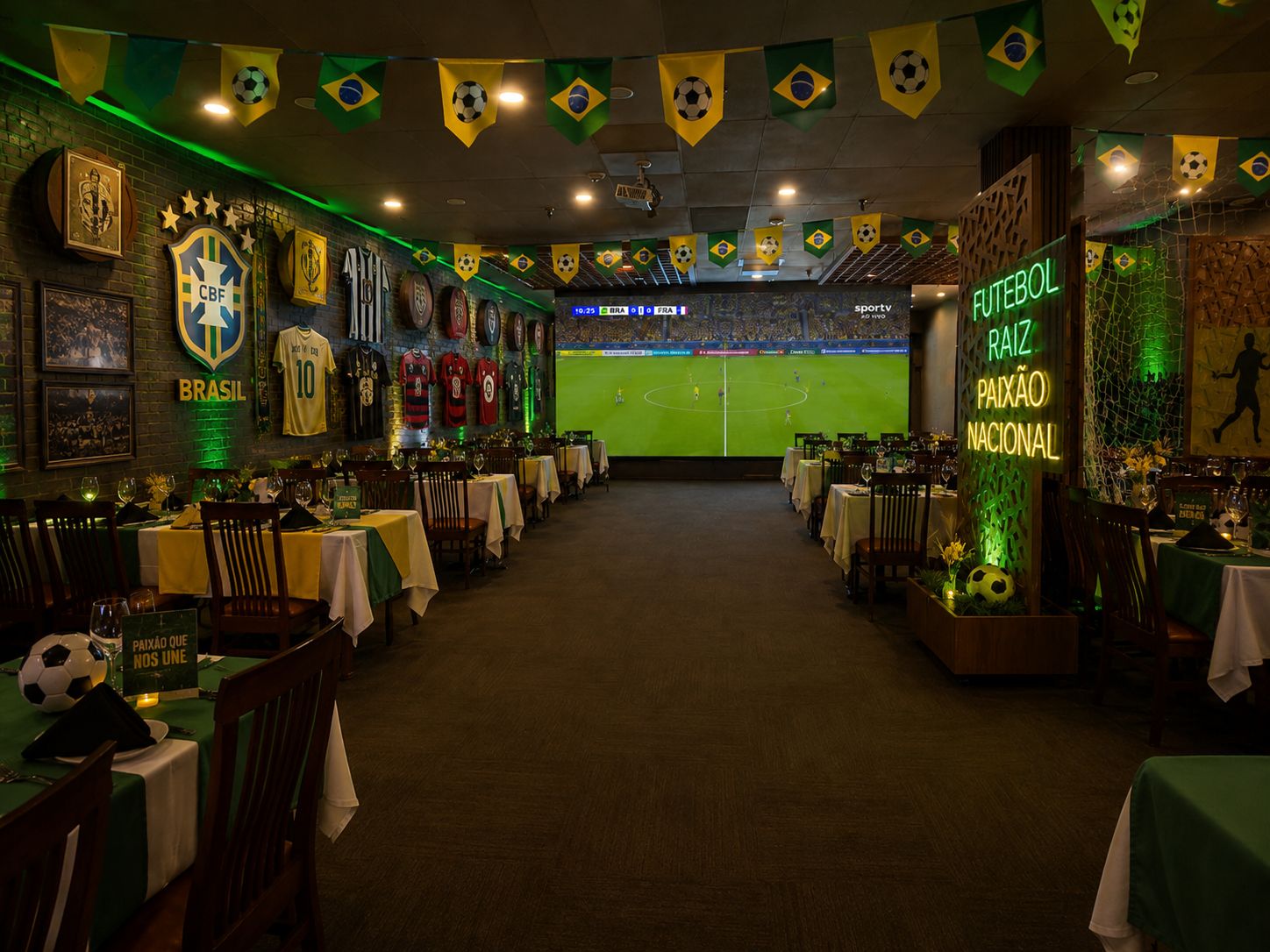 Salão decorado da Adega Gaúcha para Copa Na Adega